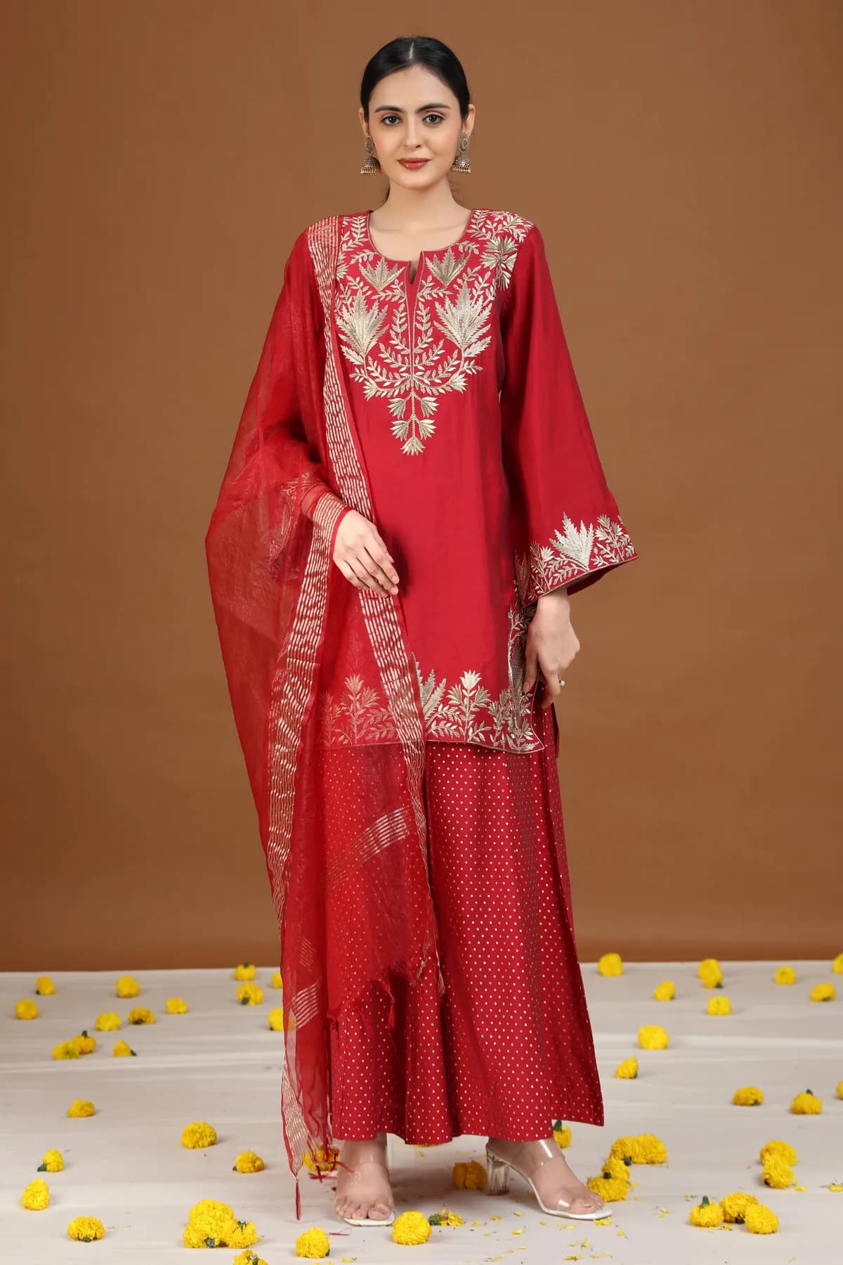 Maroon Floral Embroidered Straight Ethnic Set - Barkha Boutique Kishangarh