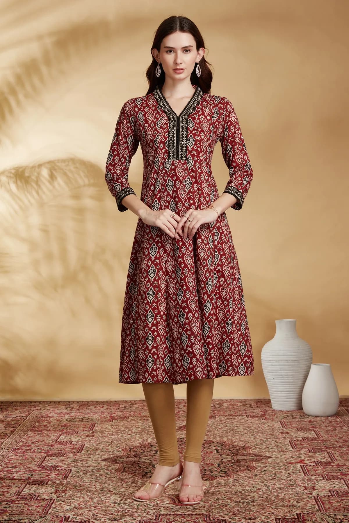 Maroon Floral Printed Cotton A-Line Kurta - Barkha Boutique Kishangarh