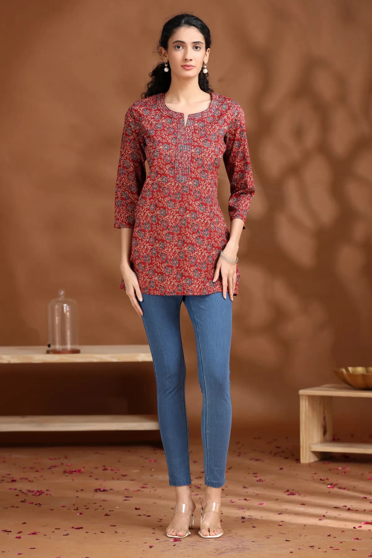 Maroon Printed Cotton Tunic - Barkha Boutique Kishangarh
