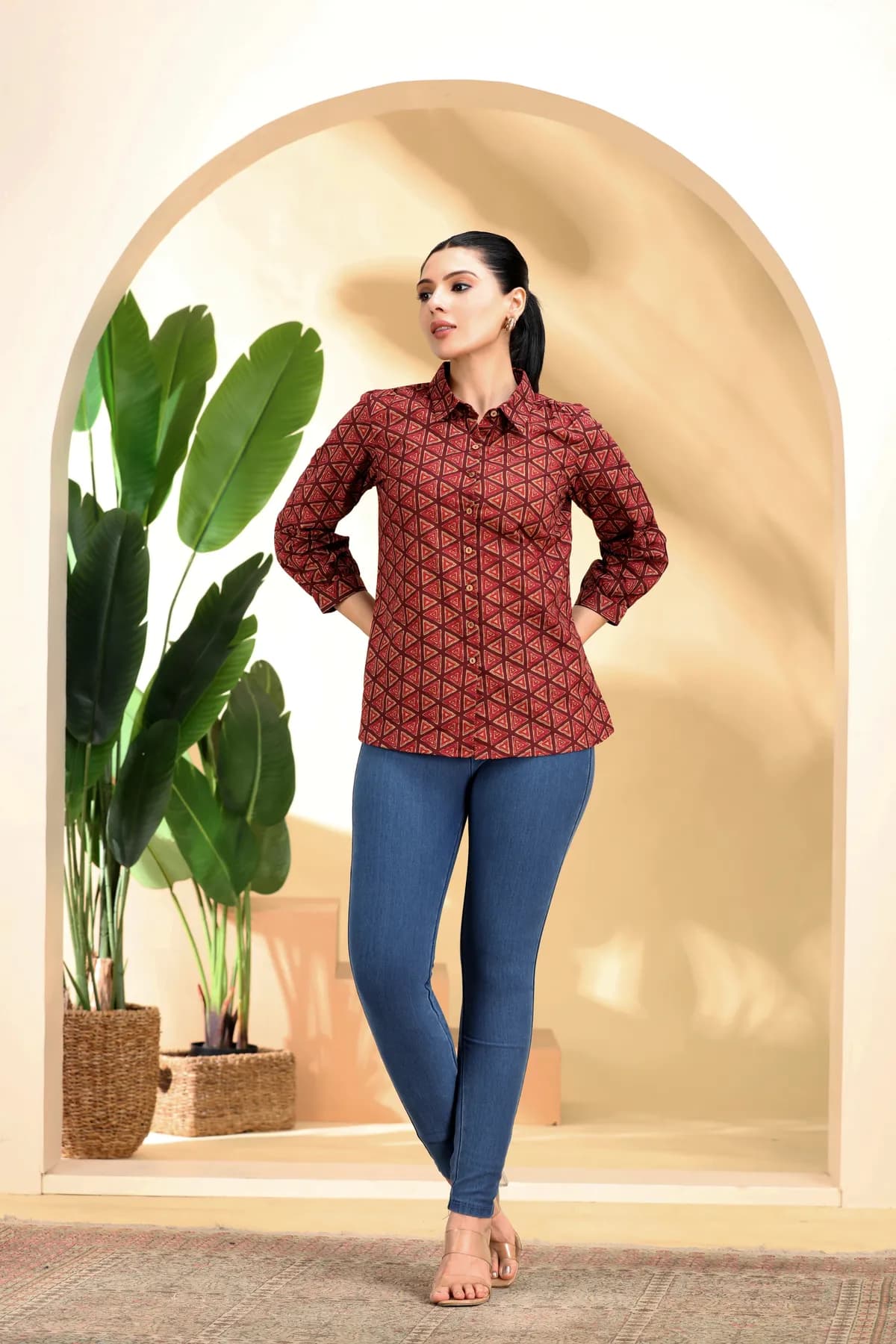 Maroon Printed Cotton Tunic - Barkha Boutique Kishangarh