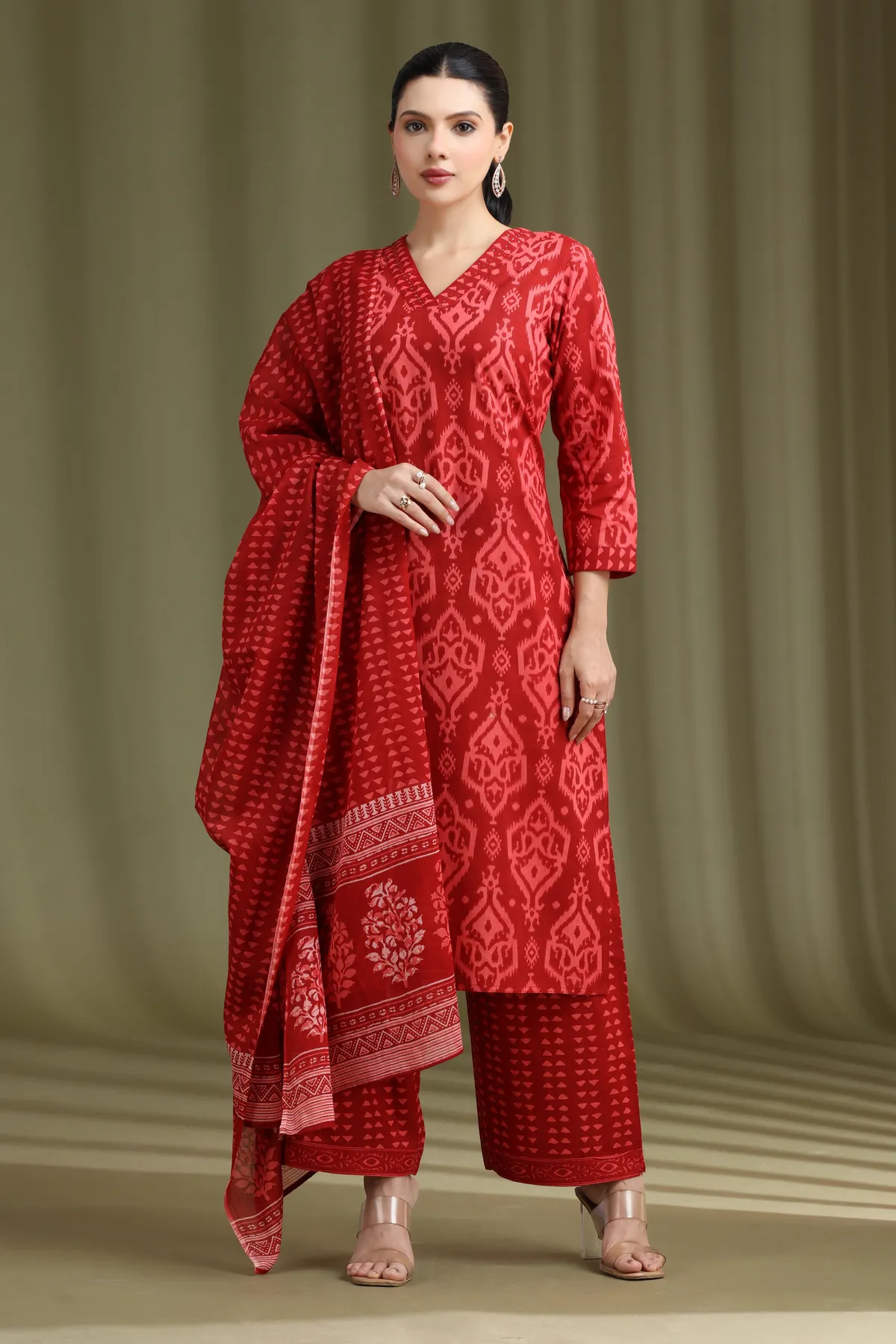 Maroon Printed Ethnic Cotton Ethnic Set - Barkha Boutique Kishangarh