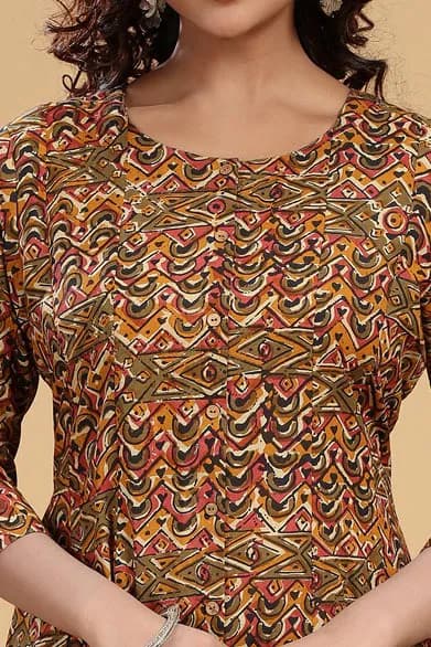 Mehendi Green Cotton A Line Printed Kurta