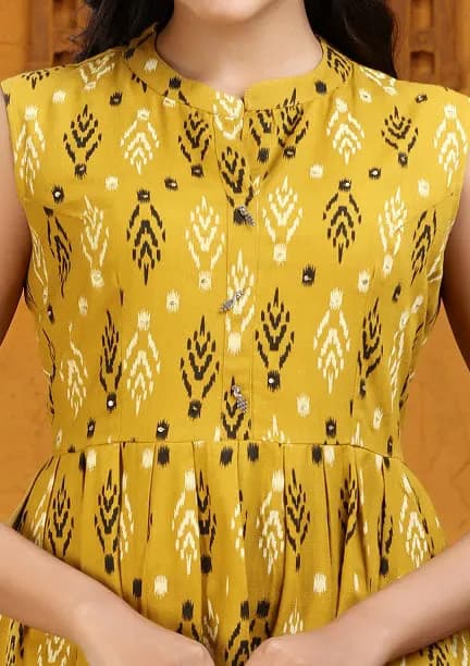 Mustard Yellow Cotton A Line Sleeveless Kurta