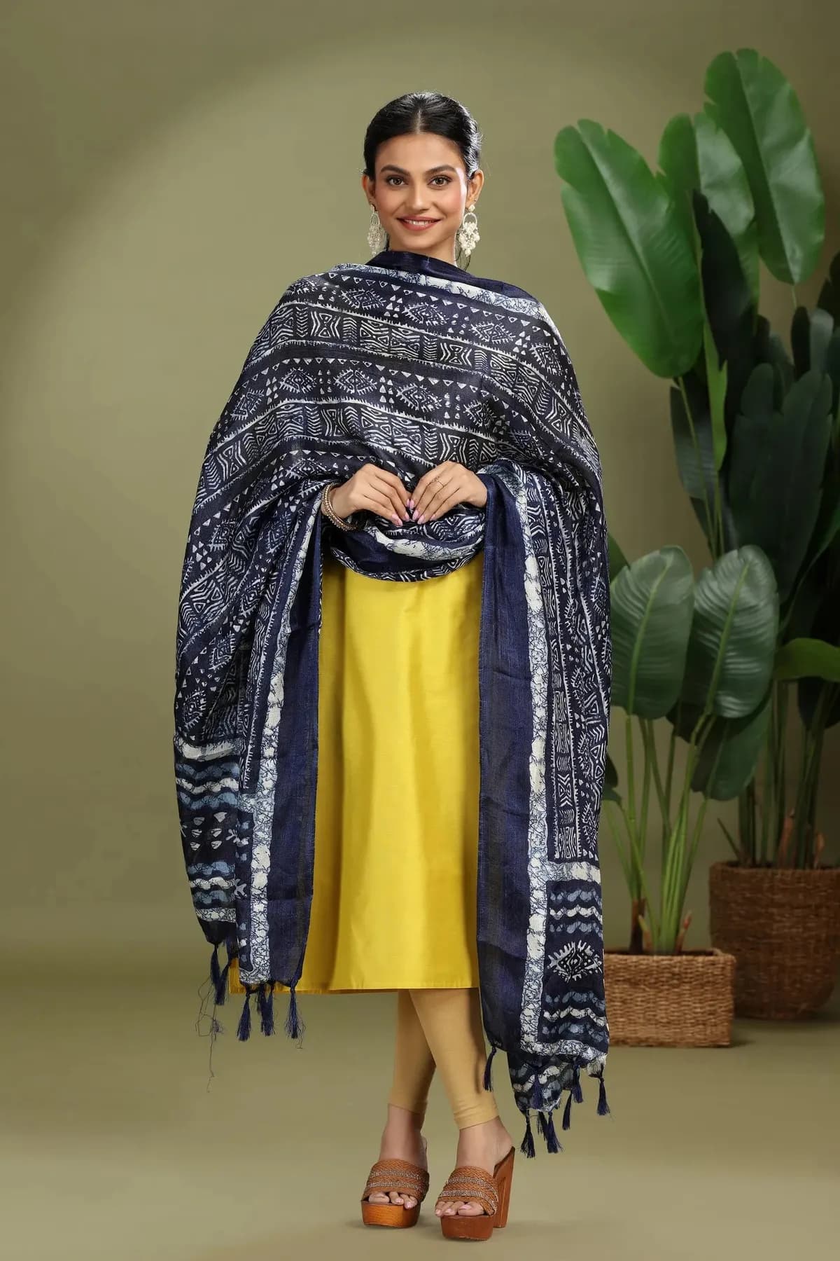 Navy Blue Chiffon Handblock Printed Dupatta - Barkha Boutique Kishangarh