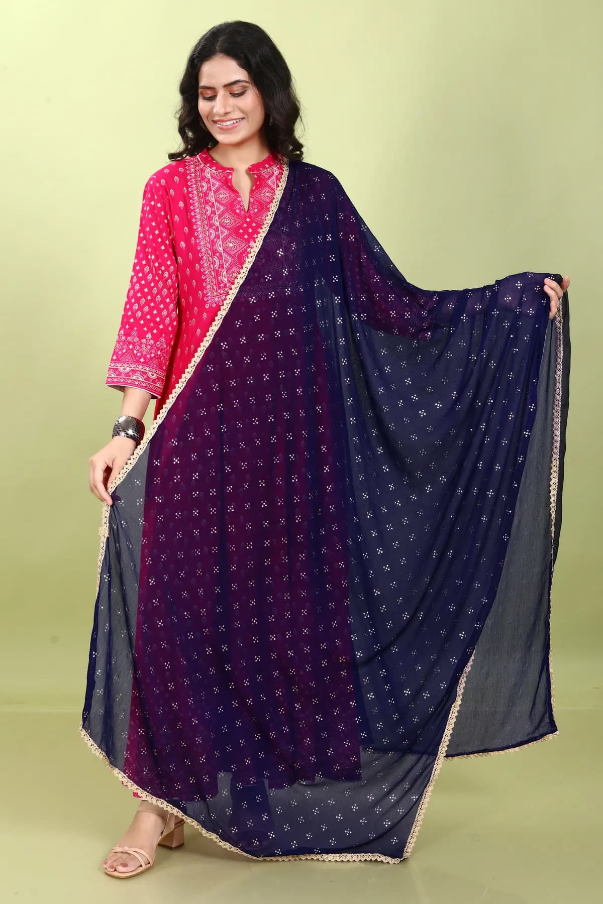 Navy Blue Chiffon Printed Dupatta - Barkha Boutique Kishangarh