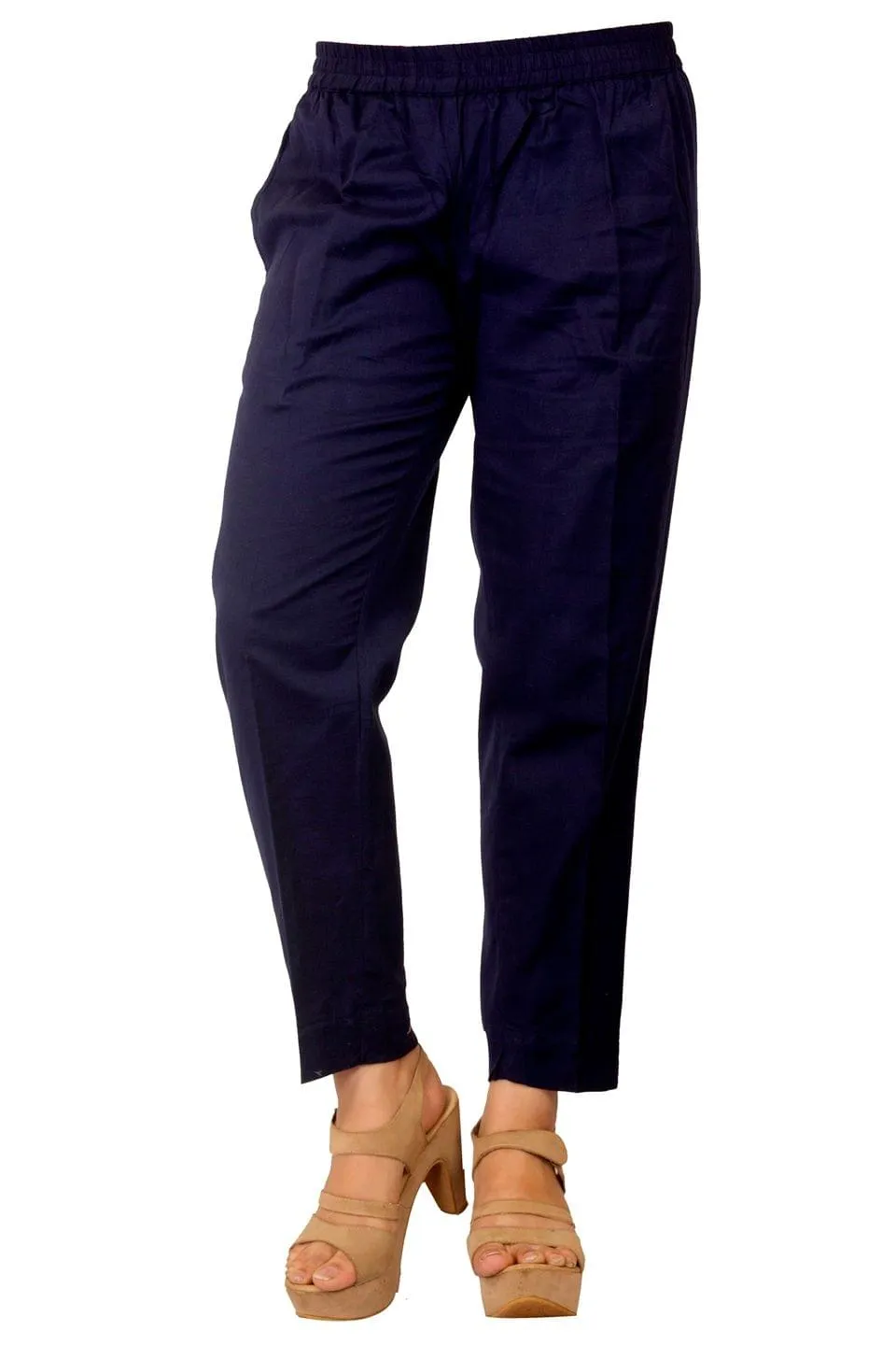 Navy Blue Solid Cotton Pant - Barkha Boutique Kishangarh