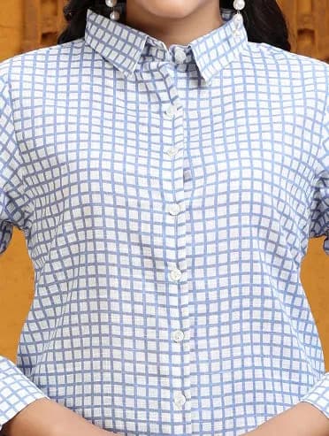 Off White & Blue Printed Jaipuri Cotton Tunic