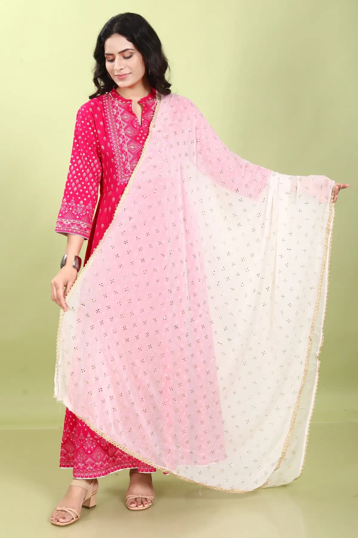 Off White Chiffon Printed Dupatta - Barkha Boutique Kishangarh