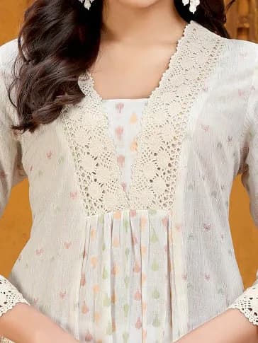 Off White Cotton Jacquard Flared Yarndyed Kurta