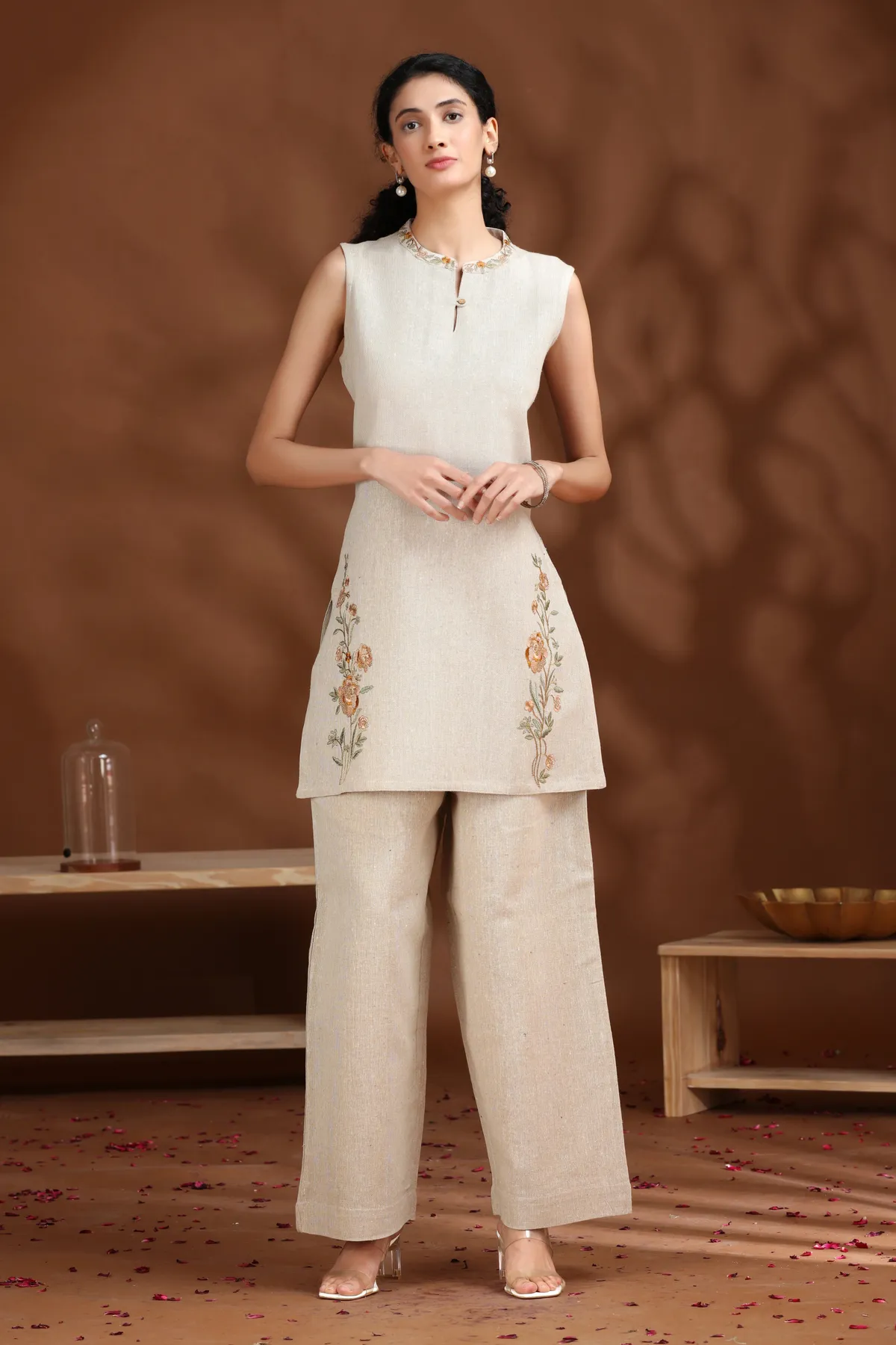 Off White Embroidered Cotton Straight Co-ord Set - Barkha Boutique Kishangarh