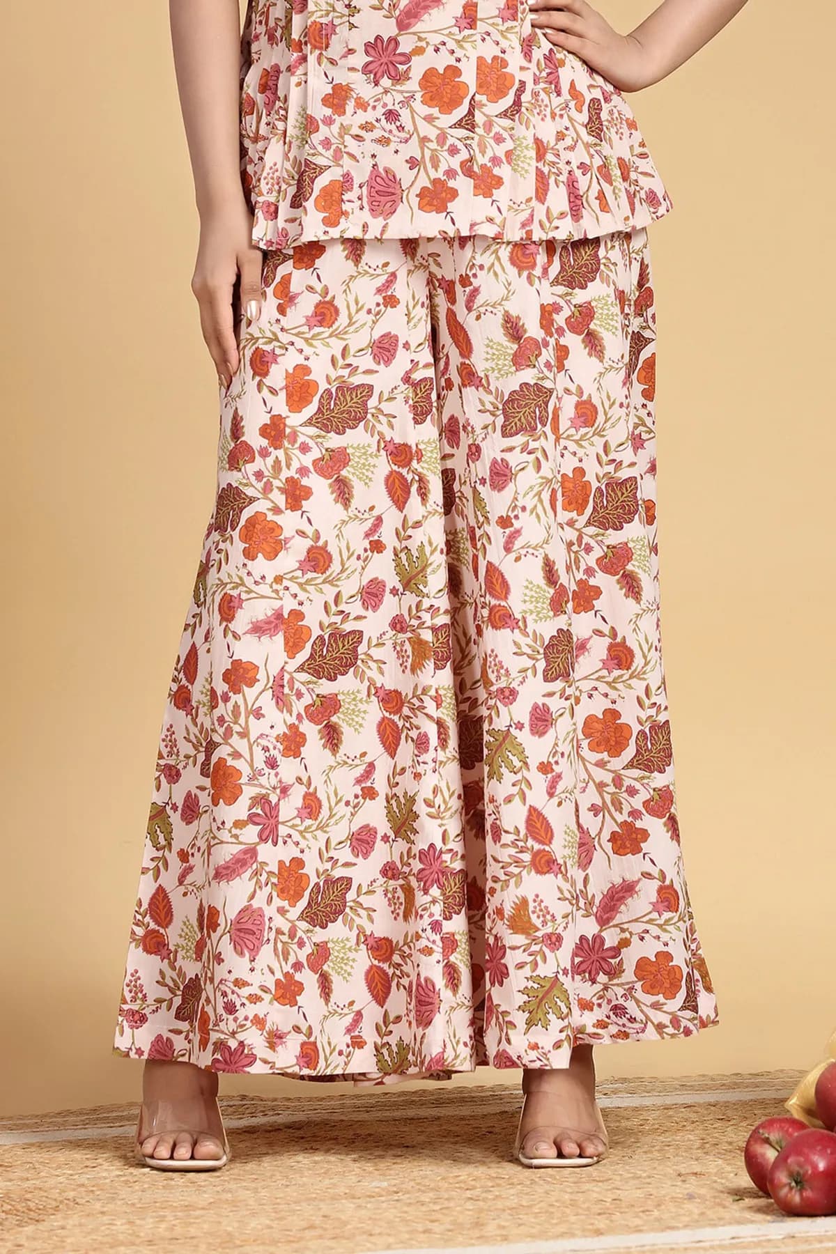 Peach Jaipuri Cotton Floral Printed Palazzos - Barkha Boutique Kishangarh