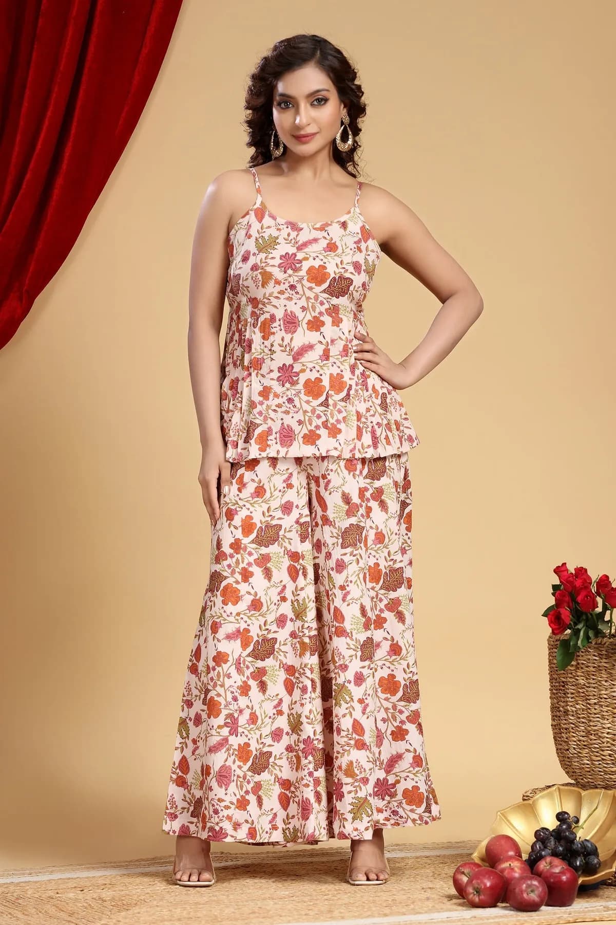 Peach Jaipuri Cotton Floral Printed Top - Barkha Boutique Kishangarh