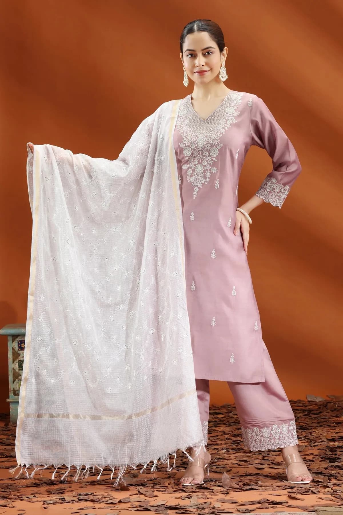 Off White Kota Cotton Embroidered Dupatta - Barkha Boutique Kishangarh