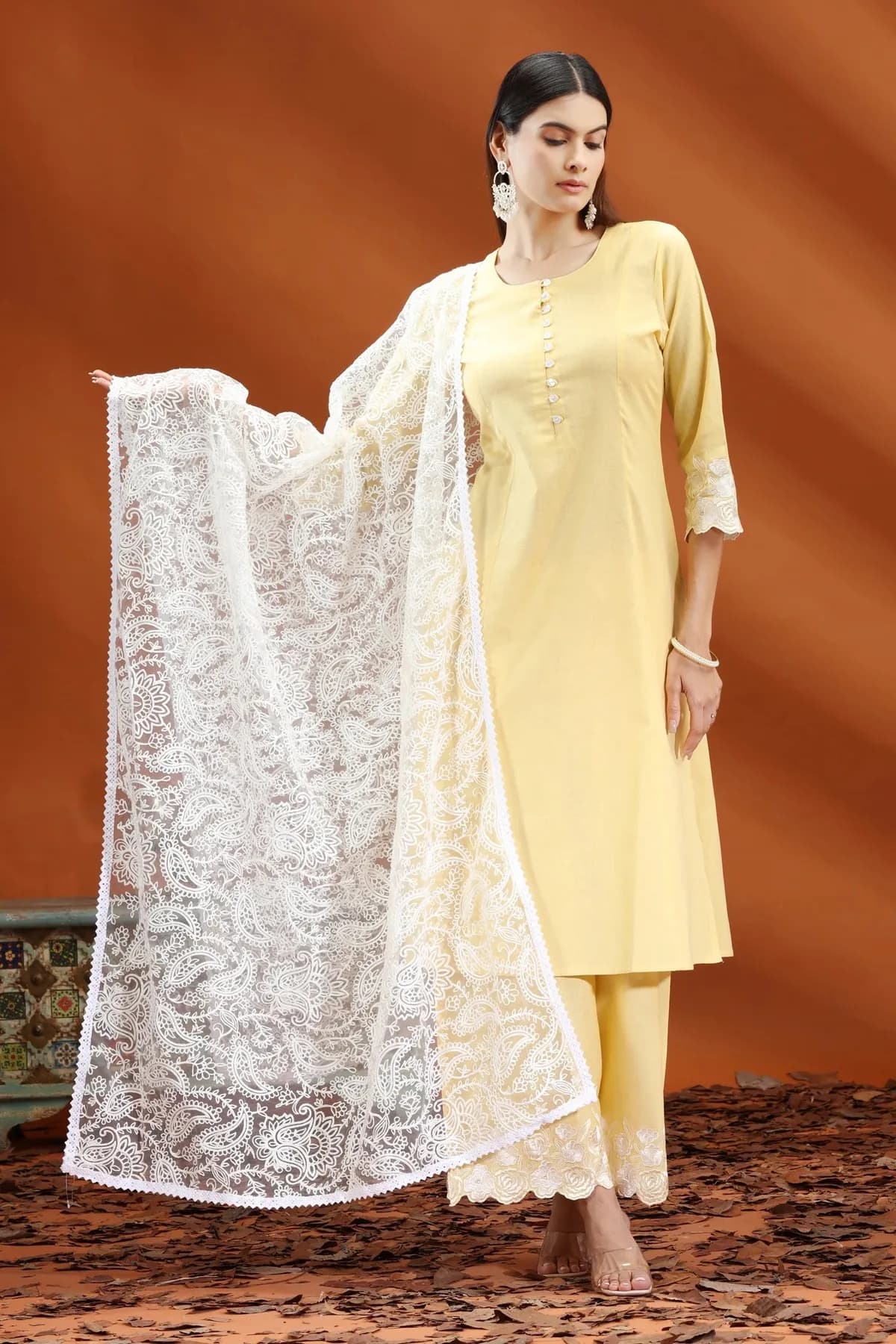 Off White Net Embroidered Dupatta - Barkha Boutique Kishangarh