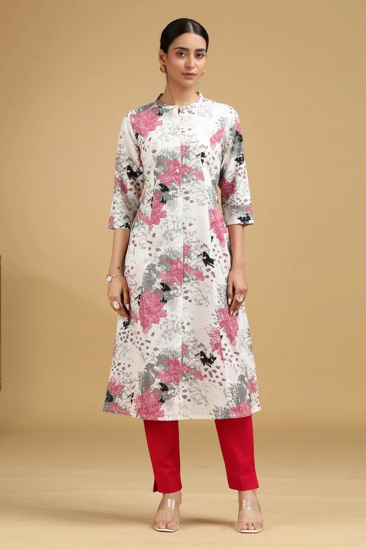 Off White Printed Cotton-Flex Kurta - Barkha Boutique Kishangarh