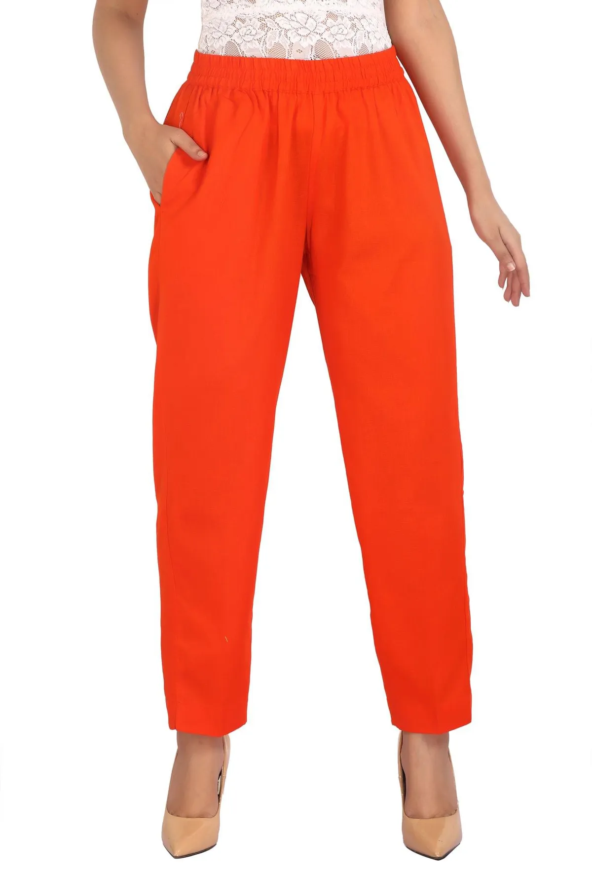 Orange Solid Cotton Pant - Barkha Boutique Kishangarh