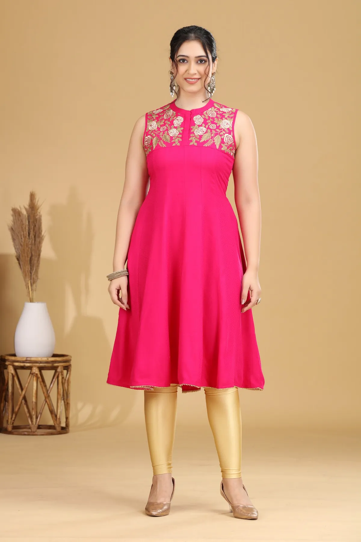 Pink Embroidered A-Line Dress - Barkha Boutique Kishangarh