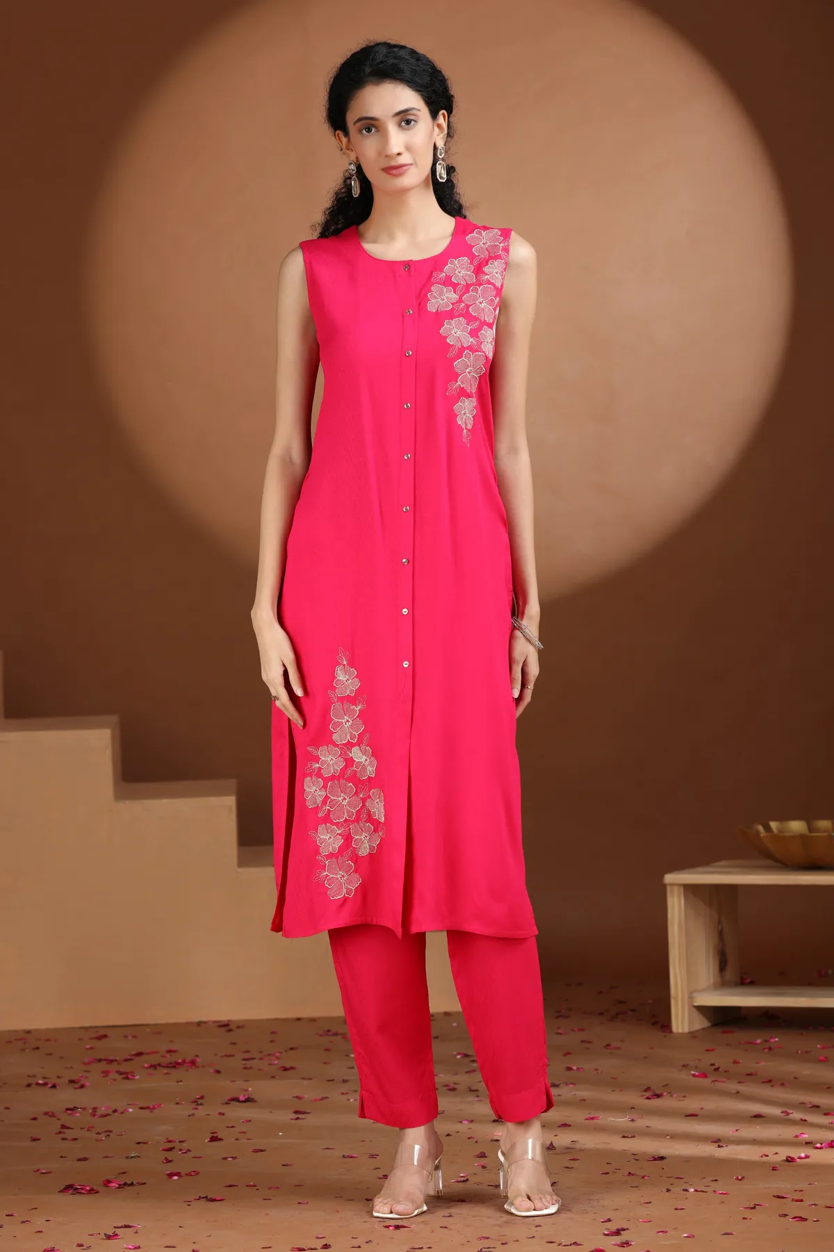 Pink Embroidered Straight Co ord Set - Barkha Boutique Kishangarh