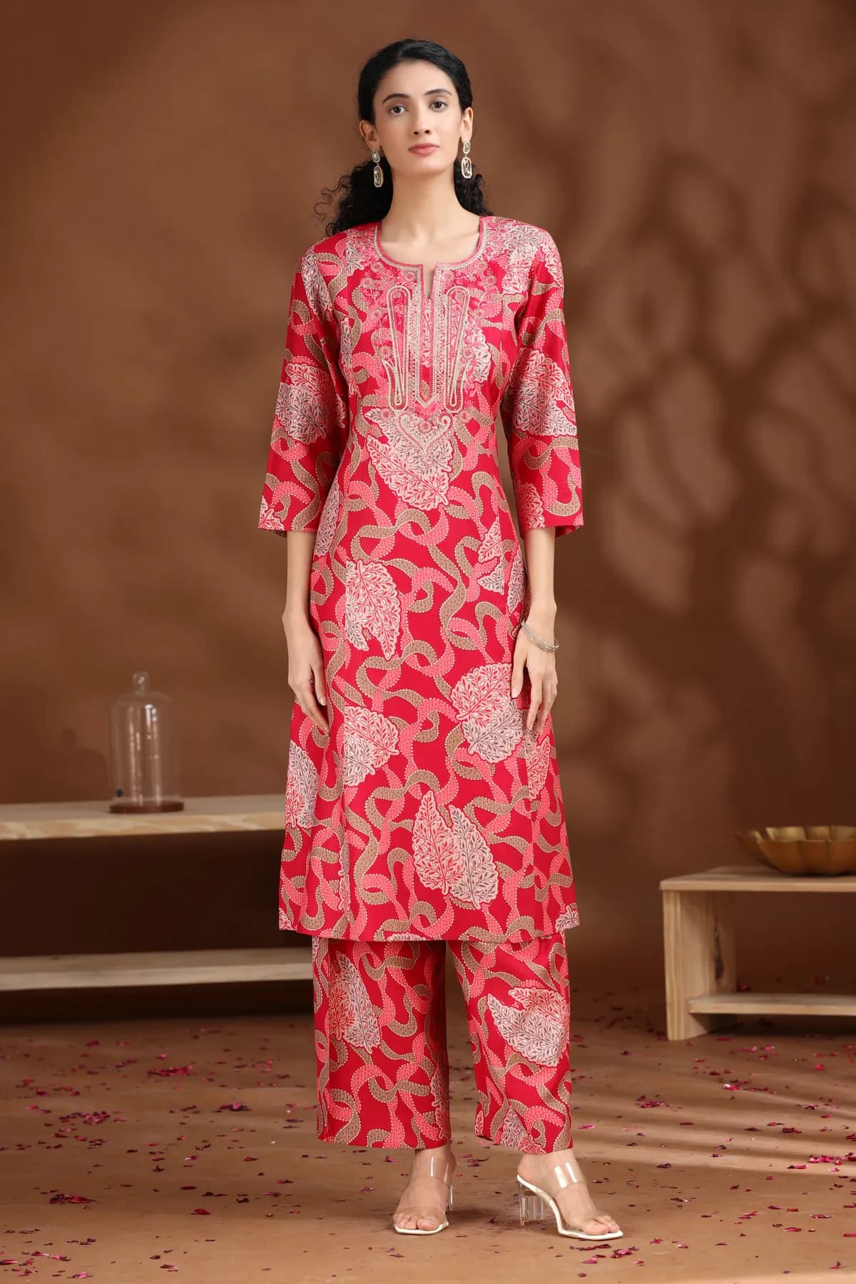 Pink Embroidered Straight Co-ord Set - Barkha Boutique Kishangarh