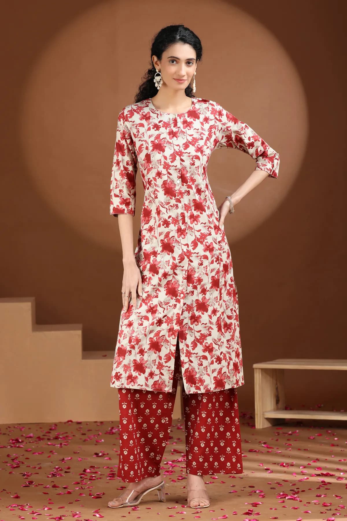 Pink Floral Printed A-Line Cotton Co-ord Set - Barkha Boutique Kishangarh