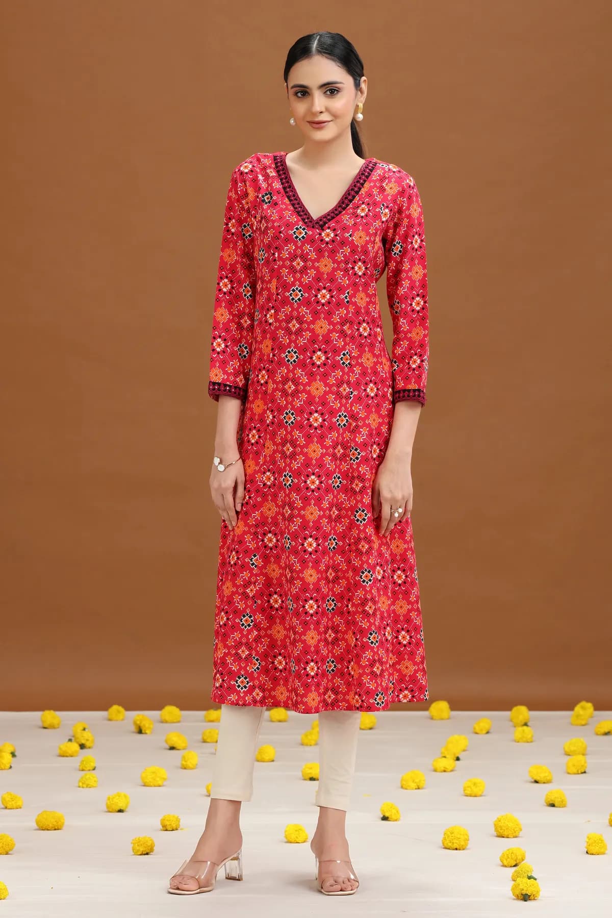 Pink Geometric Printed A-Line Kurta - Barkha Boutique Kishangarh
