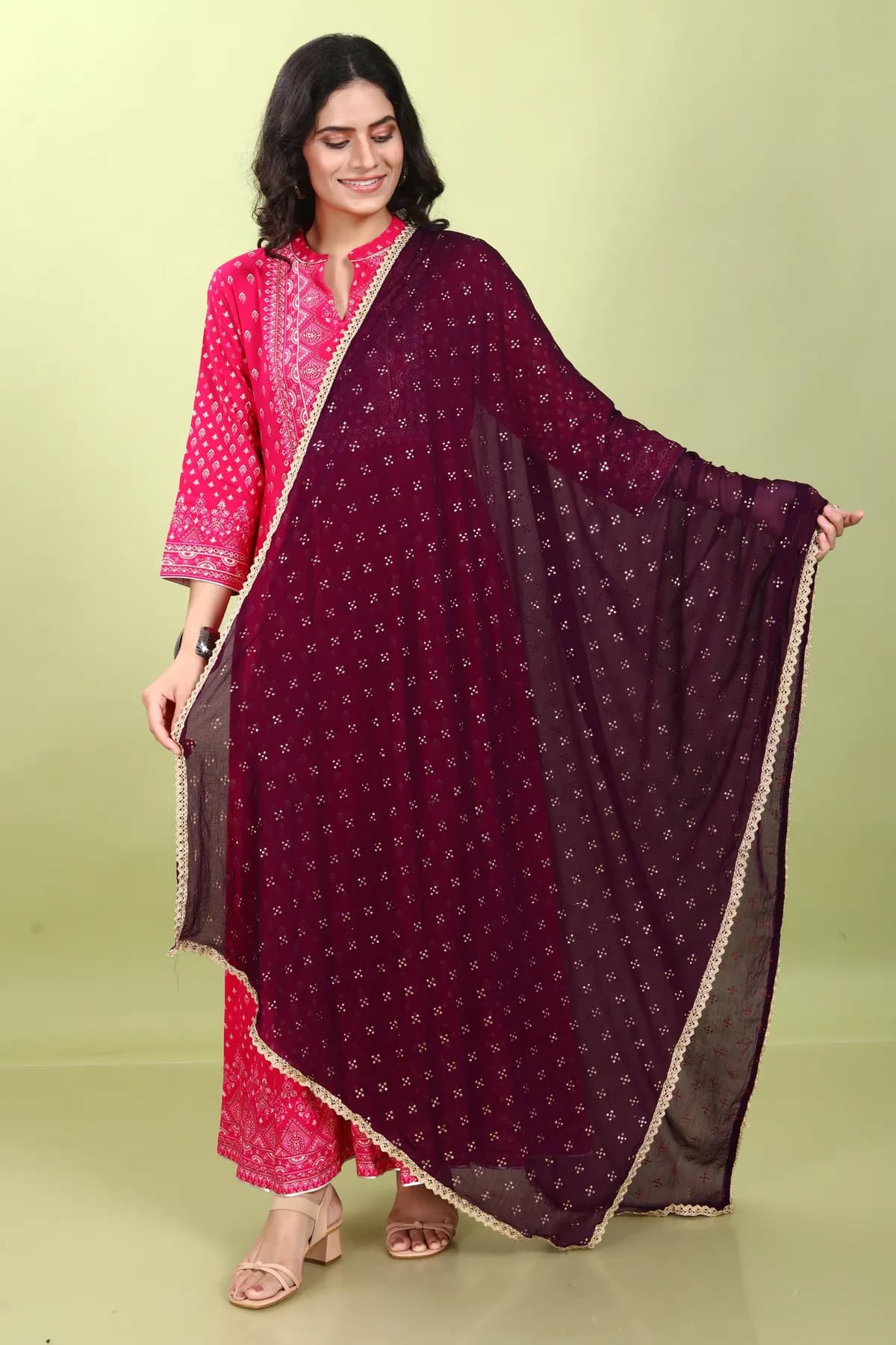 Purple Chiffon Printed Dupatta - Barkha Boutique Kishangarh