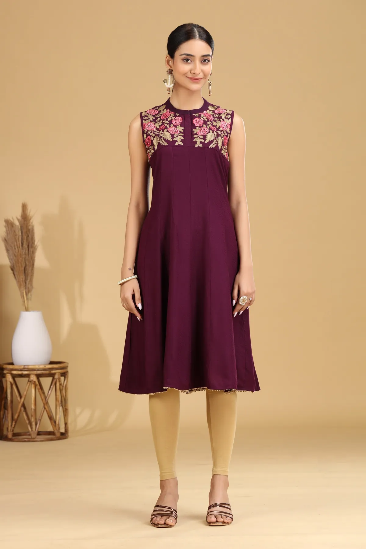 Purple Embroidered A-Line Dress - Barkha Boutique Kishangarh