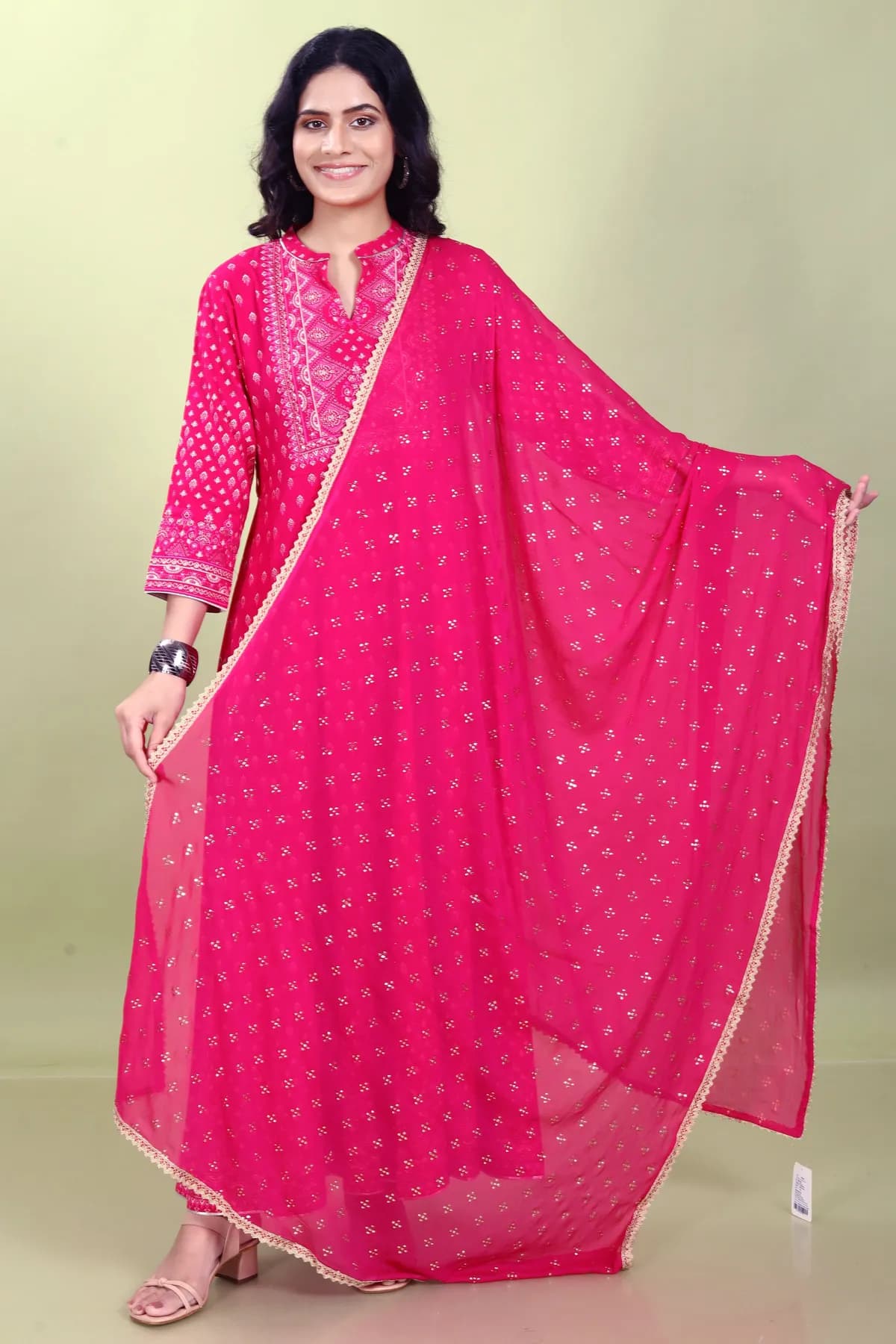 Rani Pink Chiffon Printed Dupatta - Barkha Boutique Kishangarh