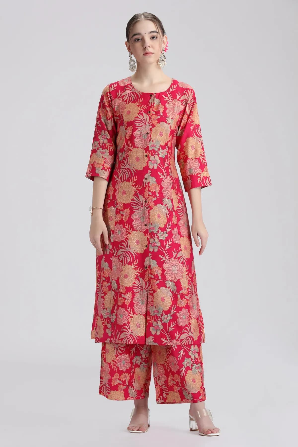 Rani Pink Printed A-Line Co ord Set - Barkha Boutique Kishangarh