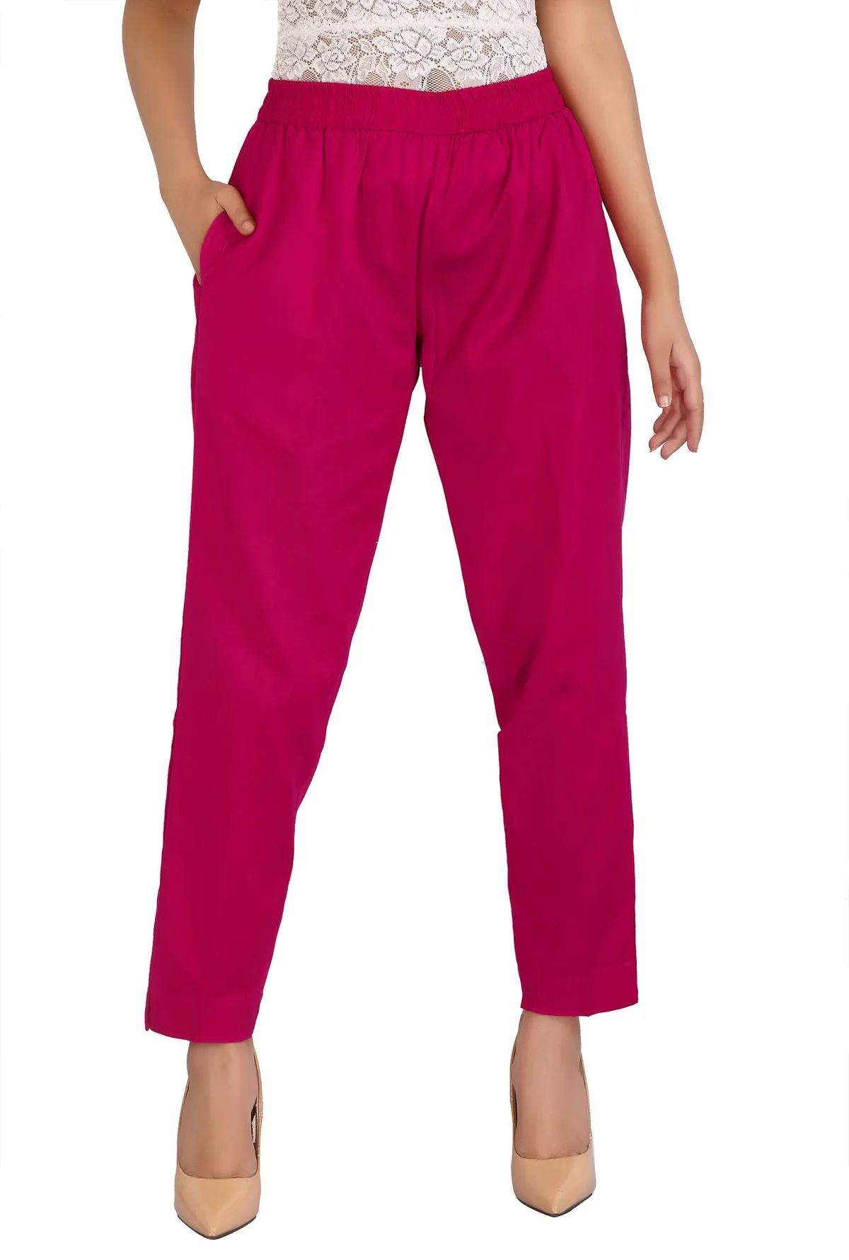 Rani Pink Solid Cotton Pant - Barkha Boutique Kishangarh