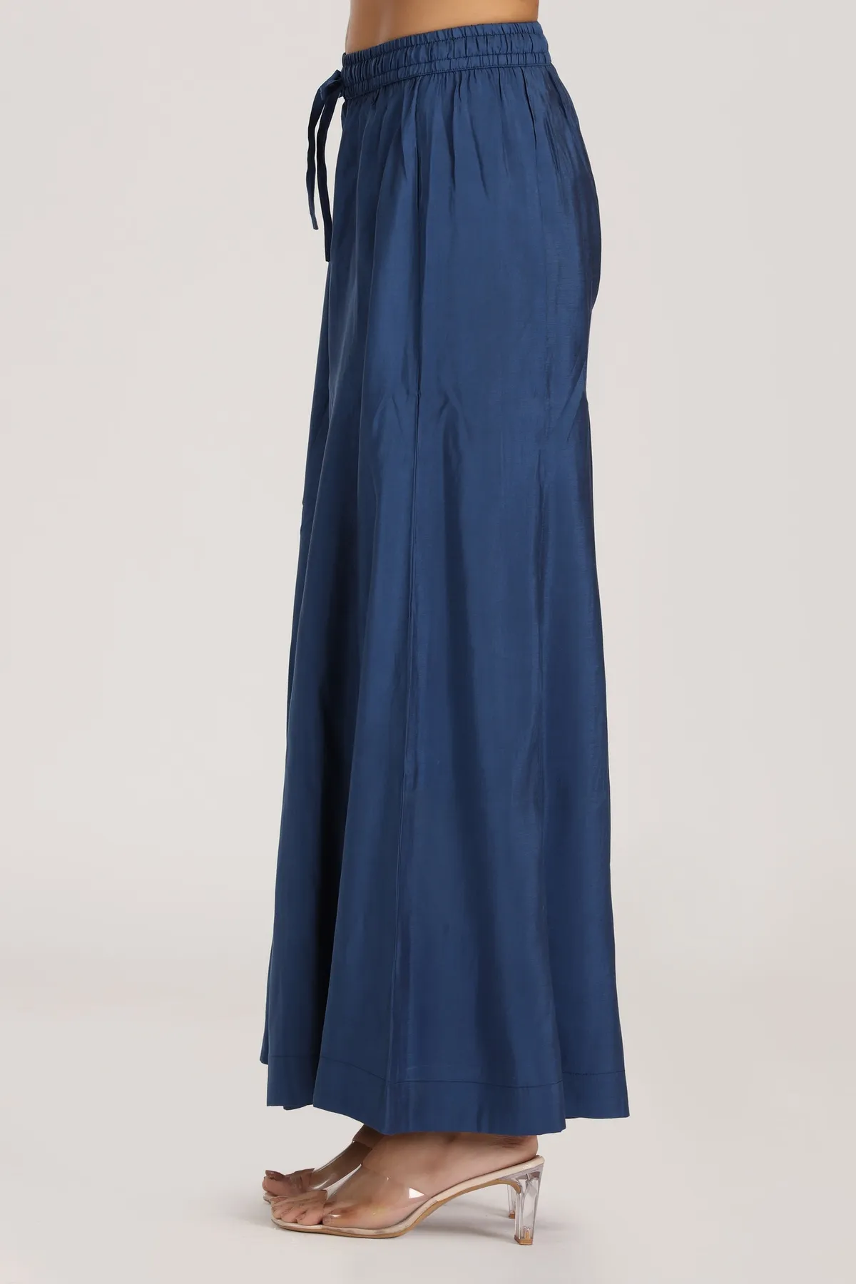 Royal Blue Roman Silk Solid Palazzo - Barkha Boutique Kishangarh