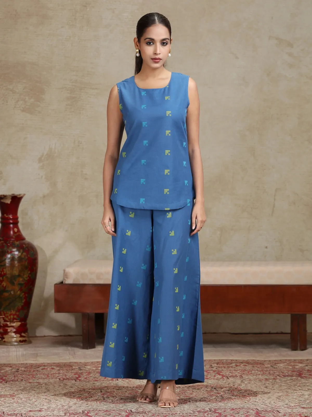 Royal Blue Solid Cotton Straight Co-ord Set - Barkha Boutique Kishangarh