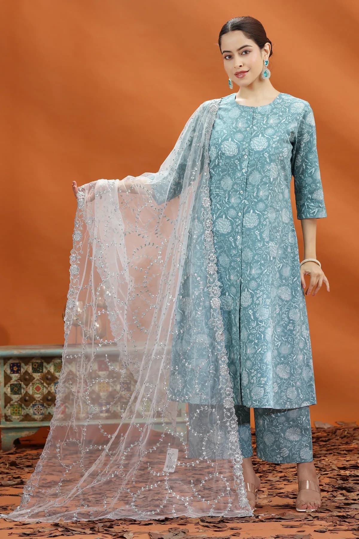 Silver Net Embroidered Dupatta - Barkha Boutique Kishangarh
