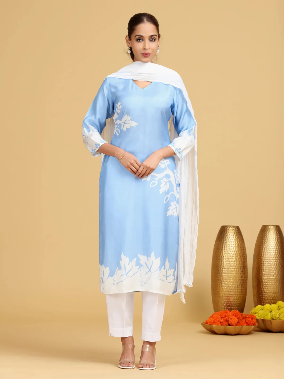 Sky Blue Printed Straight Kurta - Barkha Boutique Kishangarh
