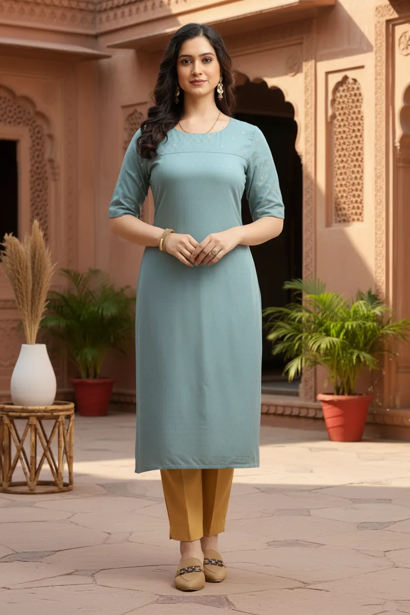 Soft Blue Embroidered Straight Kurta - Barkha Boutique Kishangarh