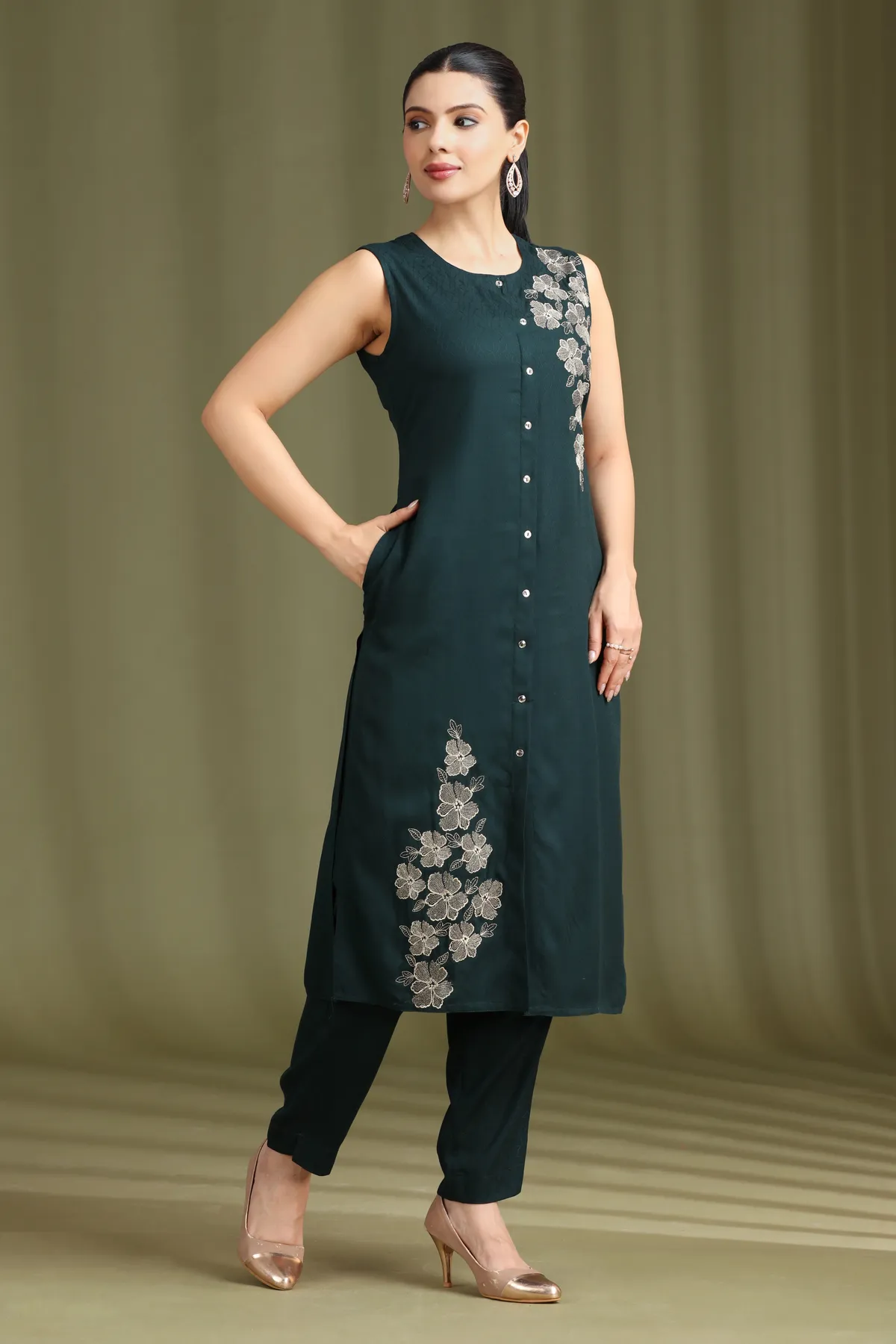 Teal Embroidered Straight Co ord Set - Barkha Boutique Kishangarh