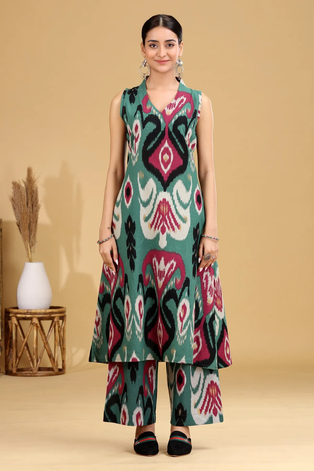 Teal Ikat Design A-Line Co-ord Set - Barkha Boutique Kishangarh