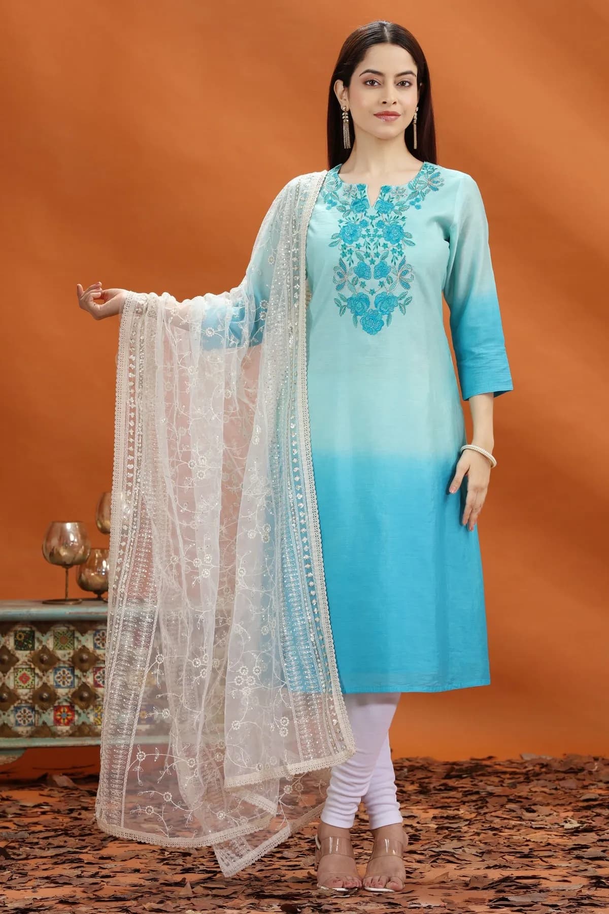 White Net Embroidered Dupatta - Barkha Boutique Kishangarh