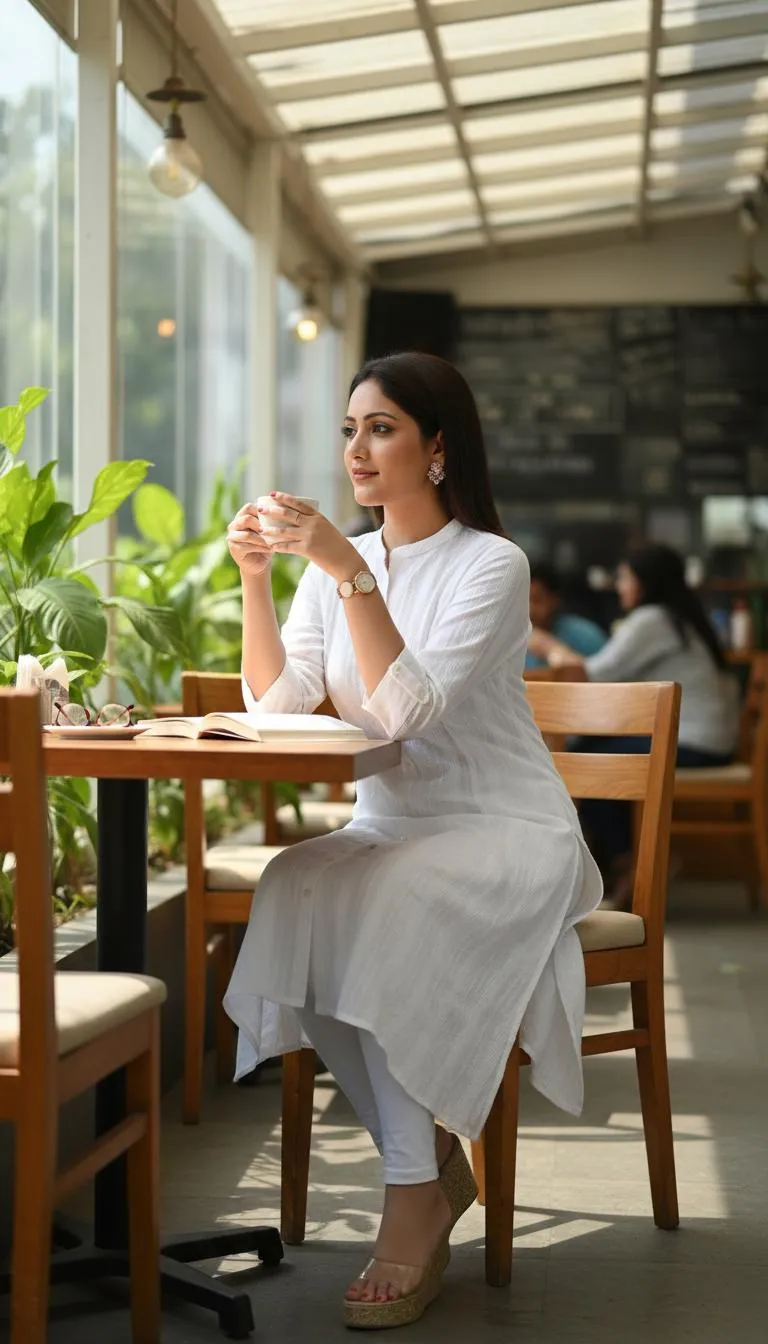 White Solid Cotton A Line Kurta - Barkha Boutique Kishangarh