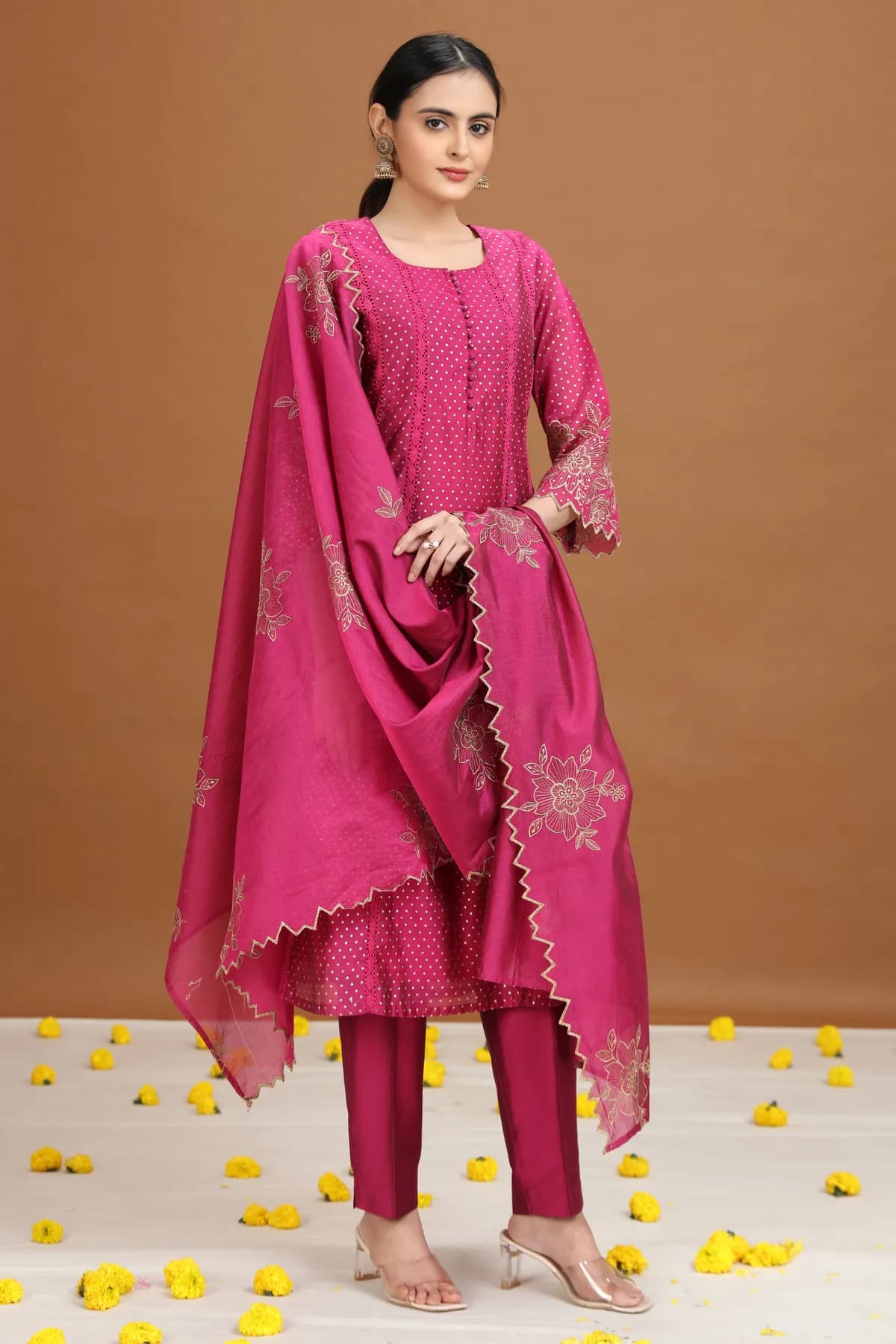 Wine Embroidered A-Line Ethnic Set - Barkha Boutique Kishangarh