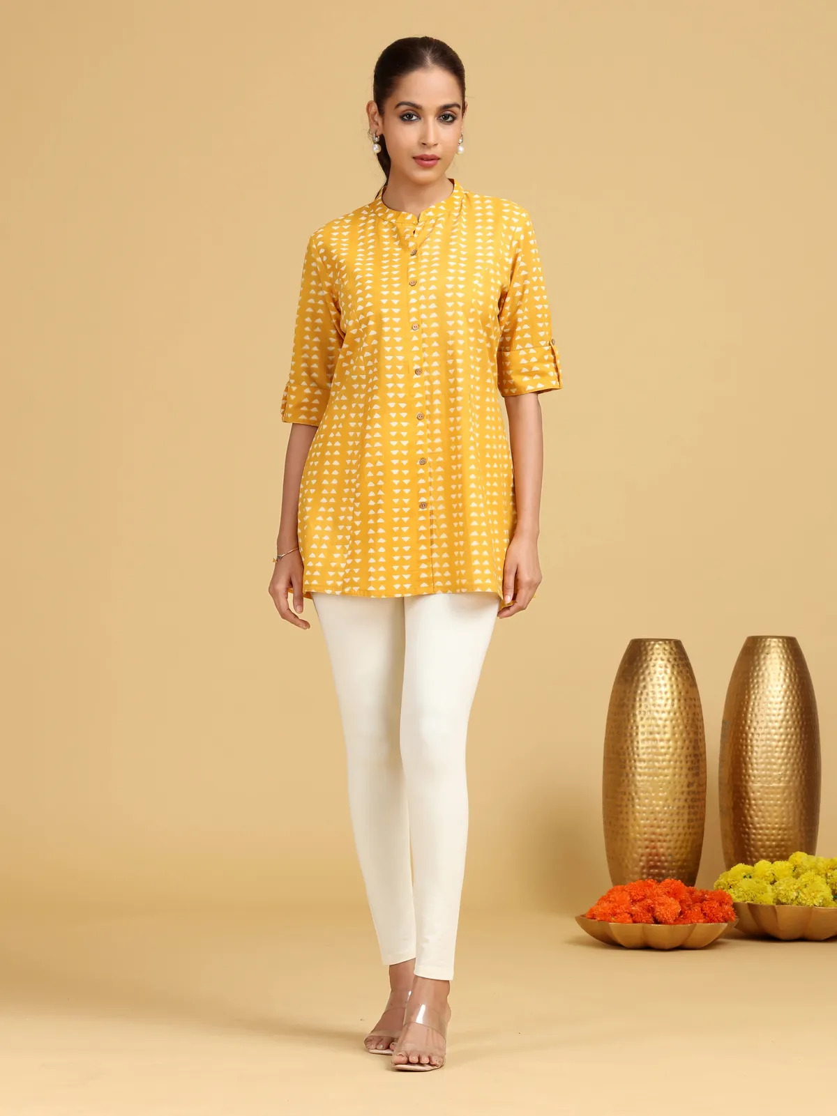 Yellow Chevron Printed Tunic - Barkha Boutique Kishangarh