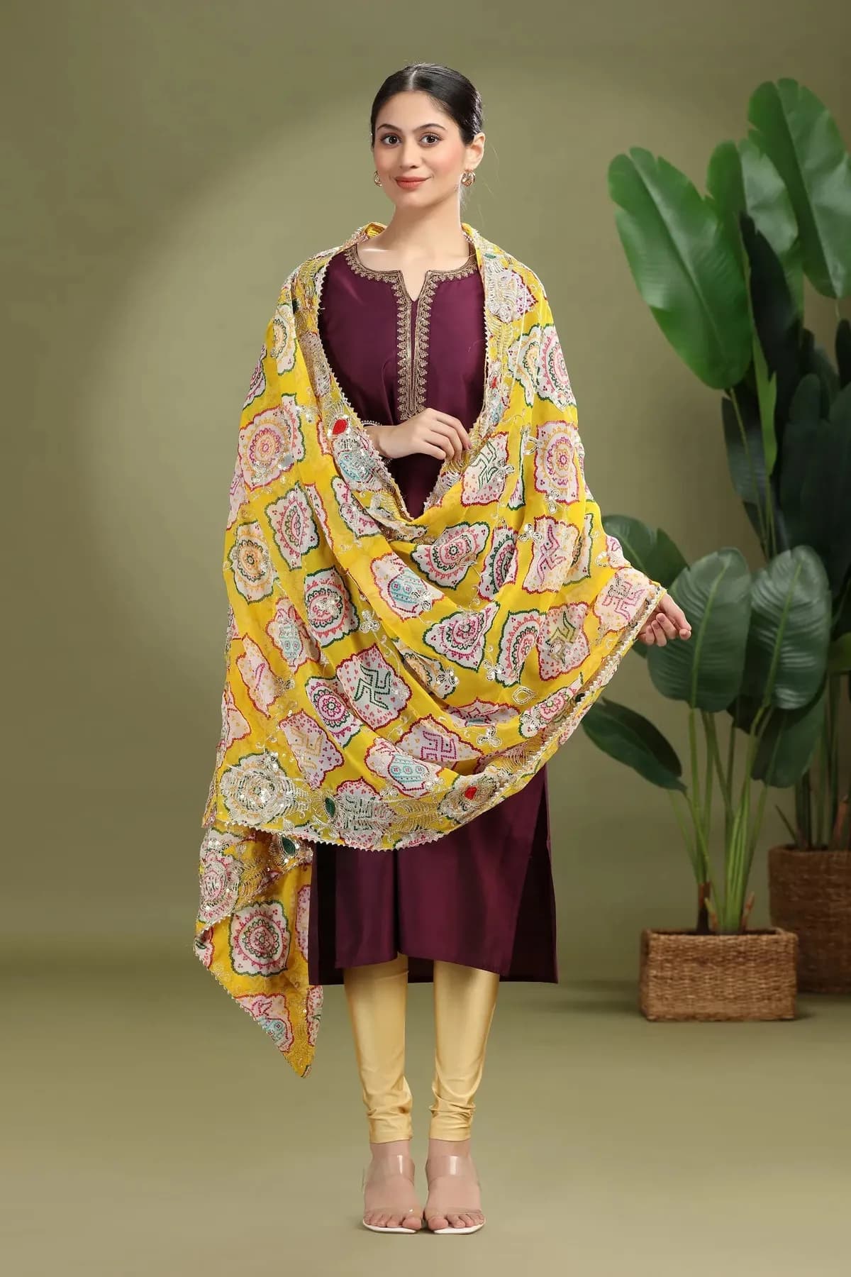 Yellow Chiffon Embroidered Dupatta - Barkha Boutique Kishangarh