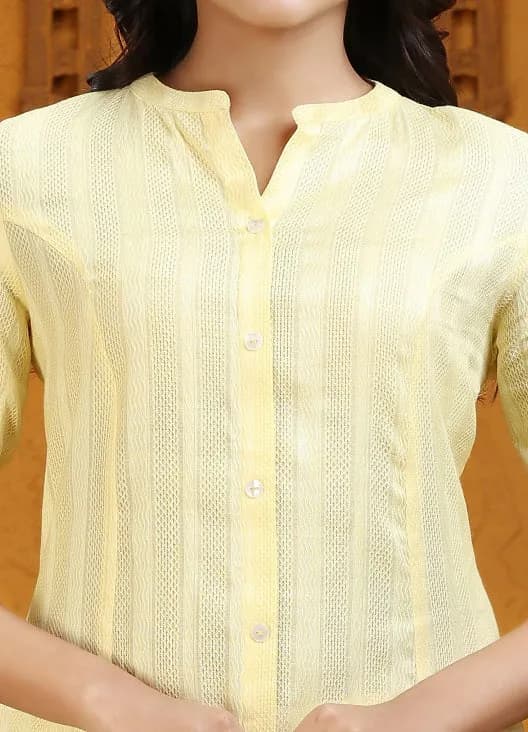 Yellow Cotton A Line Solid Kurta