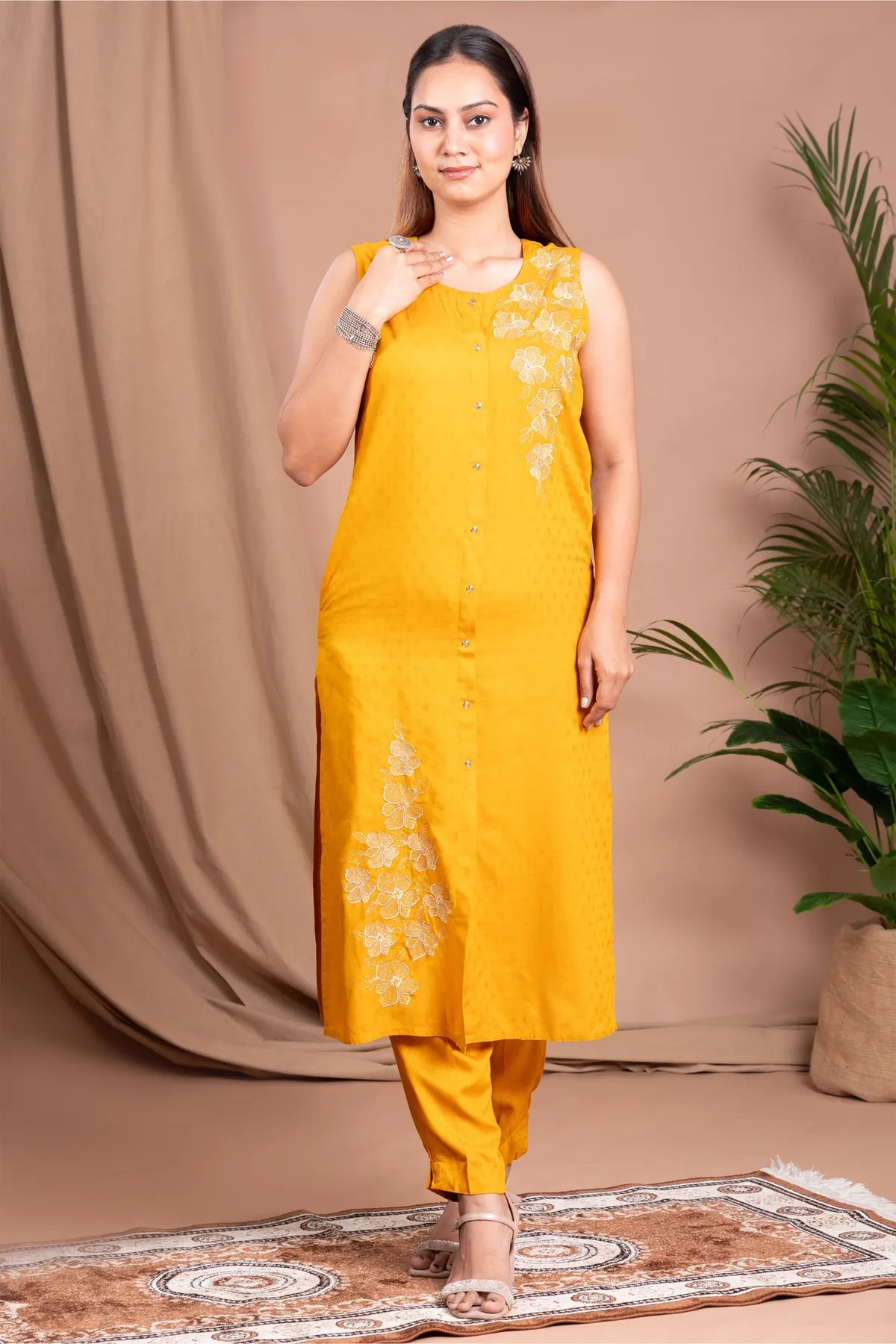 Yellow Embroidered Straight Co ord Set - Barkha Boutique Kishangarh