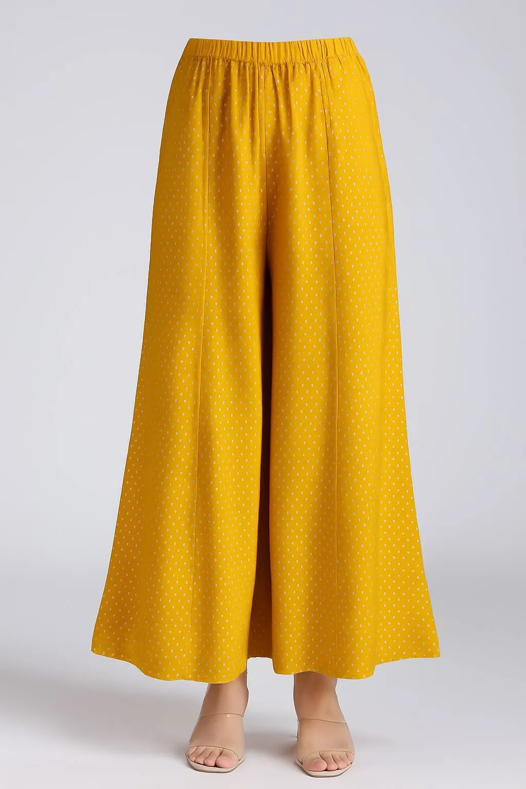 Yellow Roman Silk Printed Palazzo - Barkha Boutique Kishangarh