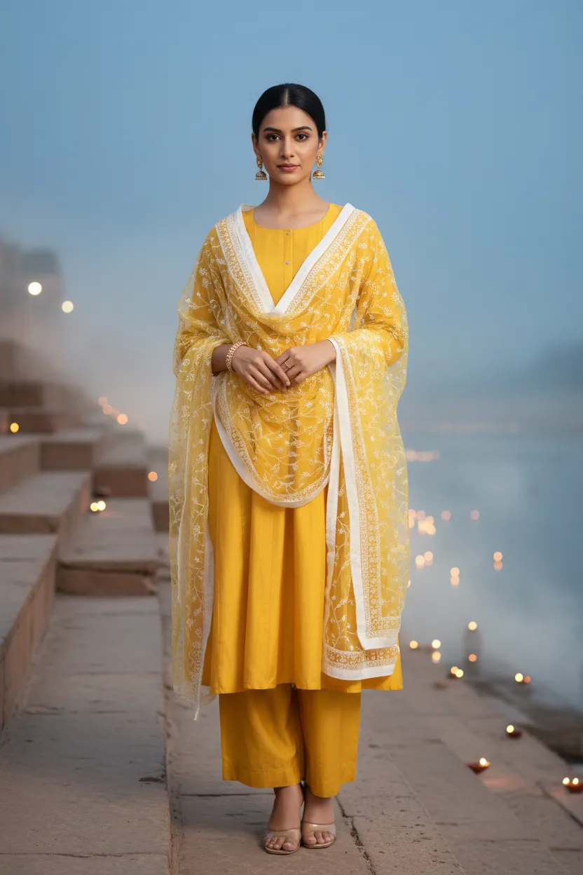 Yellow Solid A-Line Ethnic Set - Barkha Boutique Kishangarh